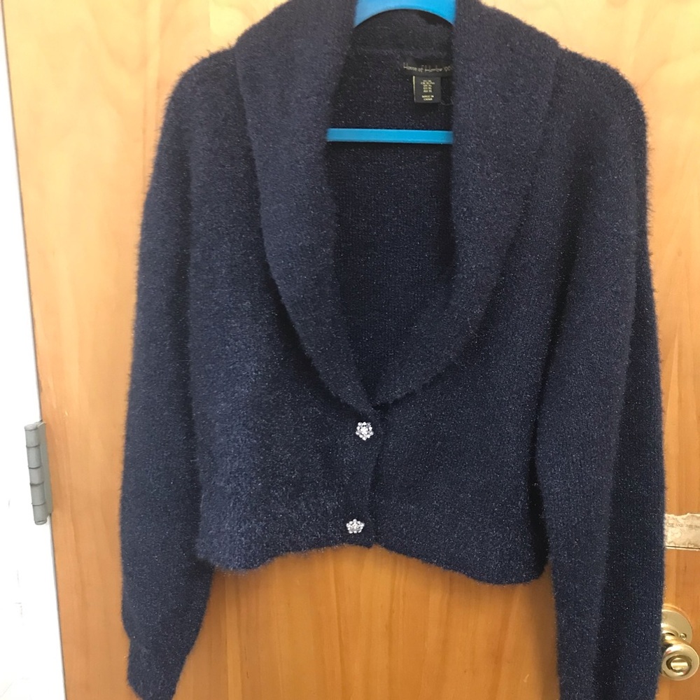 House of Harlow Shawl Collar 2 button Sweater Navy sz XL